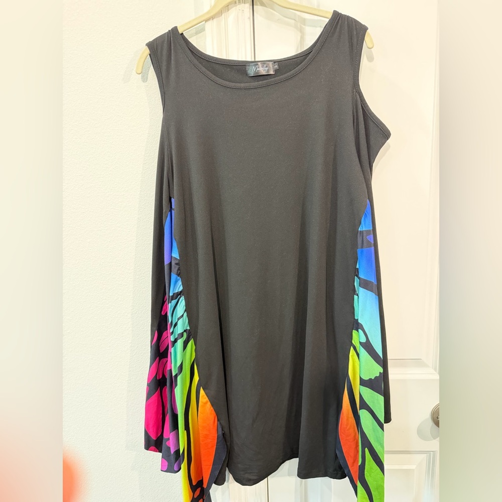 Butterfly Asymmetrical Black Dress with Colorful Accents